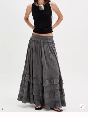 Free People Slate Gray Tiered Ruffle Maxi Skirt